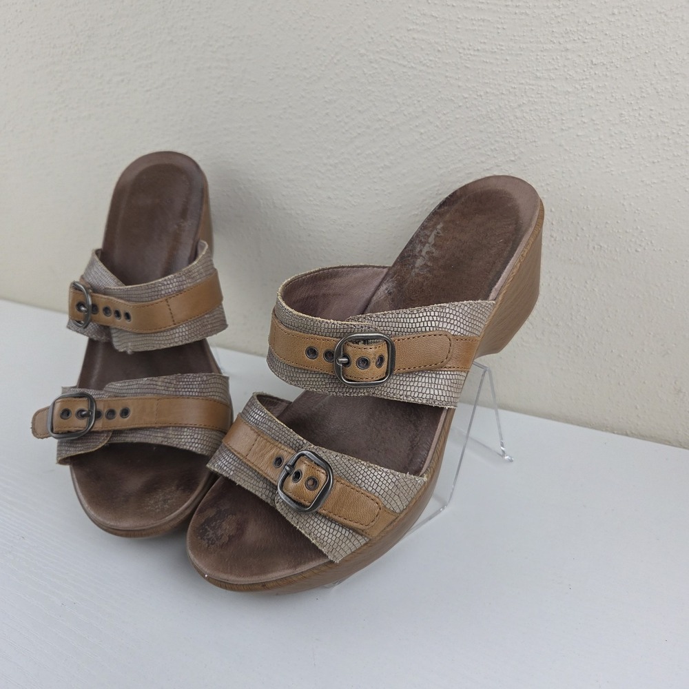 Dansko Jessie Sand‎ Lizard Women's Leather Slip On Sandals Wedges EU 39 US 8.5
